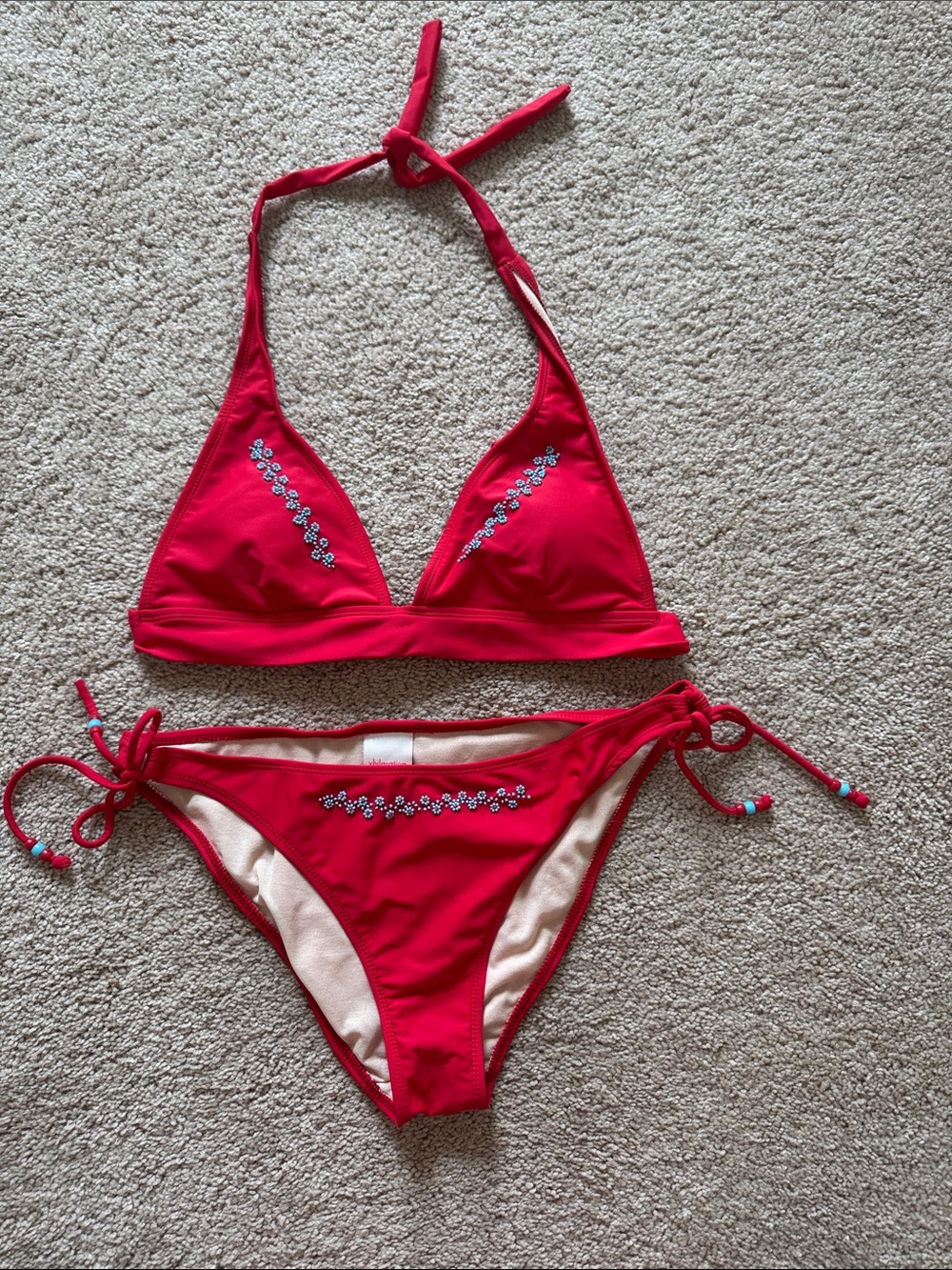 Red & blue Embellished Triangle Bikini